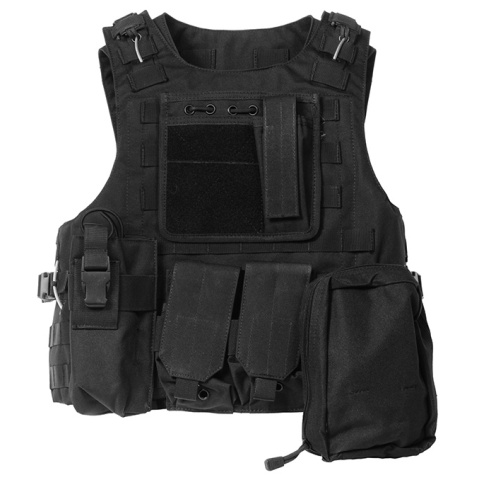 AMA Airsoft MOLLE Plate Carrier w/ 6 Pouches - BLACK