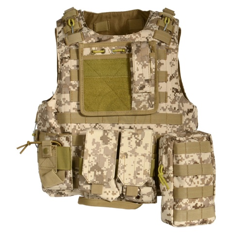 AMA Airsoft MOLLE Plate Carrier w/ 6 Pouches - DESERT