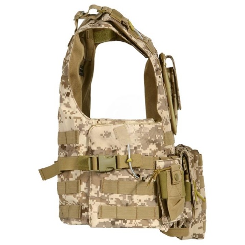 AMA Airsoft MOLLE Plate Carrier w/ 6 Pouches - DESERT