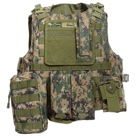 AMA Airsoft MOLLE Plate Carrier w/ 6 Pouches - DW