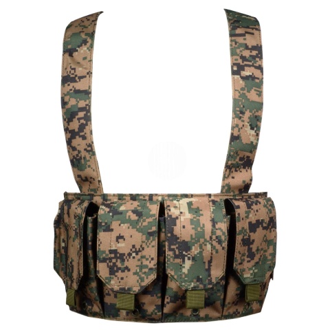 AMA 600D Rugged 6 Magazine Pouch Tactical Chest Rig - DIGITAL WOODLAND