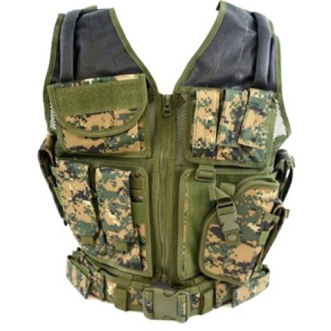 AMA Airsoft V2 Cross-Draw Military Vest w/ Tactical Belt - WOODLAND