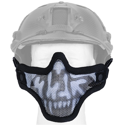 UK Arms Airsoft Tactical Metal Mesh Half Mask Helm Vers - SKULL/BLACK