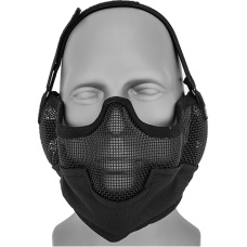 UK Arms Airsoft Metal Mesh Lower Half Face Mask w/ Ear Pro - BLACK