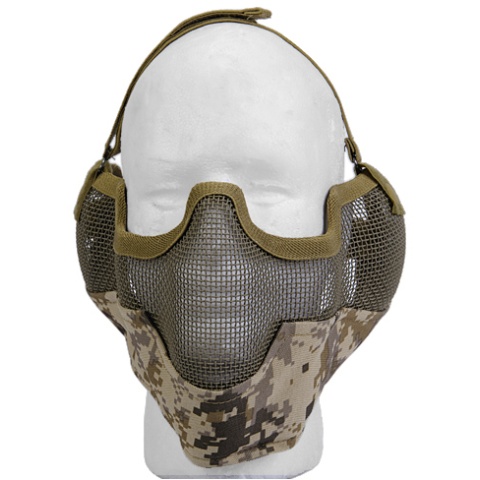 UK Arms Airsoft Metal Mesh Half Face Mask w/ Ear Pro - DESERT DIGI