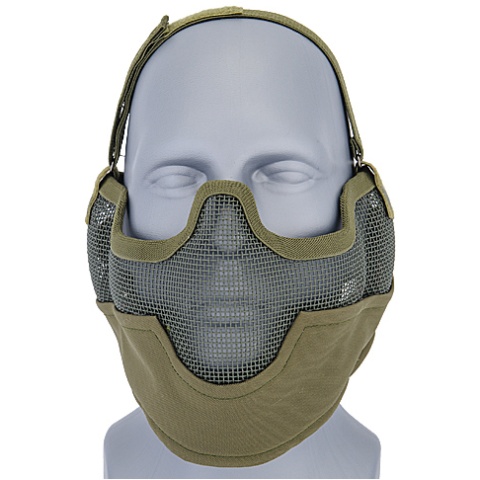 UK Arms Airsoft Metal Mesh Half Face Mask w/ Ear Pro - OD GREEN