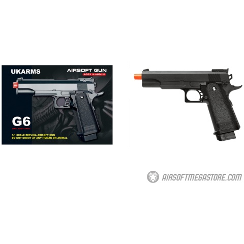 UKARMS G6 Hi-Capa 5.1 Spring Airsoft Pistol w/ Accessory Rail - BLACK