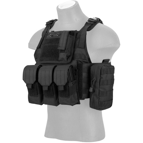 Lancer Tactical 600D Polyester Tactical Assault Vest - BLACK