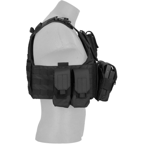 Lancer Tactical 600D Polyester Tactical Assault Vest - BLACK