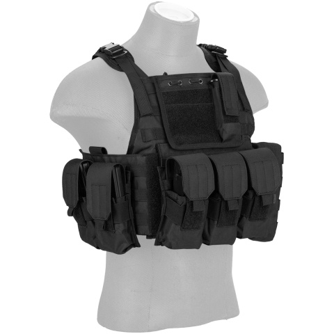 Lancer Tactical 600D Polyester Tactical Assault Vest - BLACK