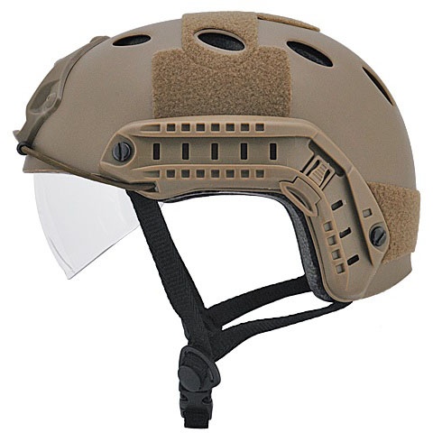 Lancer Tactical FAST PJ Type Tactical Gear Helmet w/ Visor - DE