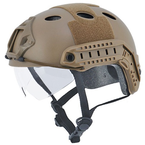 Lancer Tactical FAST PJ Type Tactical Gear Helmet w/ Visor - DE