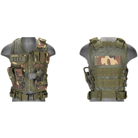 Lancer Tactical Airsoft Cross Draw Combat Vest w/ Holster - WOODLAND