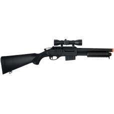 Double Eagle Airsoft Spring Tension Shotgun w/ Accessories - BLACK