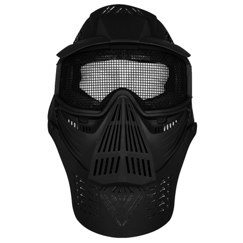 G-Force Tactical Airsoft Face Mask w/ Wire Mesh Lens & Visor - BLACK