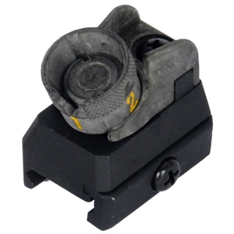 Dboys Airsoft 614 Iron Rear Sight w/ Rail System Attachment - BLACK