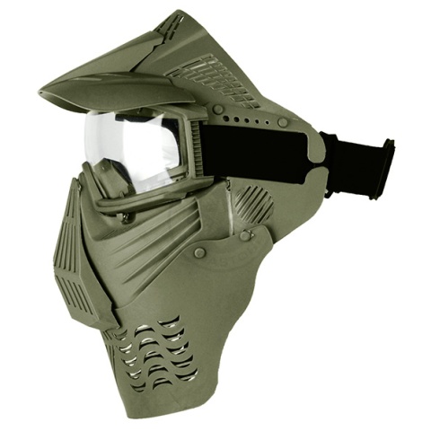 G-Force KING Full Face Extended Clear Face Mask w/ Visor - OD GREEN