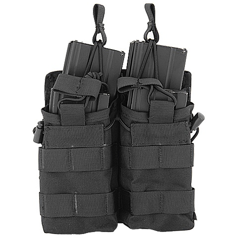 Lancer Tactical Airsoft Bungee Open Top Quad M4 Mag Pouch - BLACK