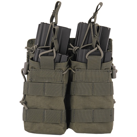 Lancer Tactical Airsoft Bungee Open Top Quad M4 Mag Pouch - OD GREEN