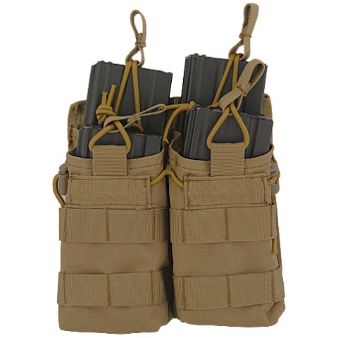 Lancer Tactical Airsoft Bungee Open Top Quad M4 Mag Pouch - TAN