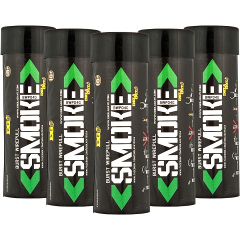 Enola Gaye Pack of 5 Twin Vent Burst High Output Airsoft Wire Pull Smoke Grenade (Color: Green)