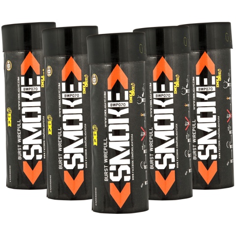 Enola Gaye Pack of 5 Twin Vent Burst High Output Airsoft Wire Pull Smoke Grenade (Color: Orange)