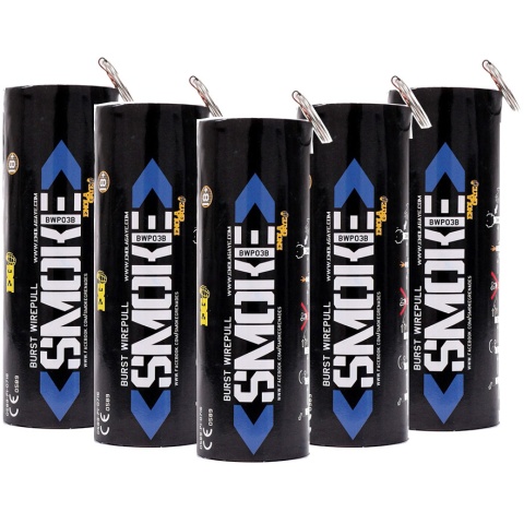 Enola Gaye Pack of 5 Twin Vent Burst High Output Airsoft Wire Pull Smoke Grenade (Color: Blue)