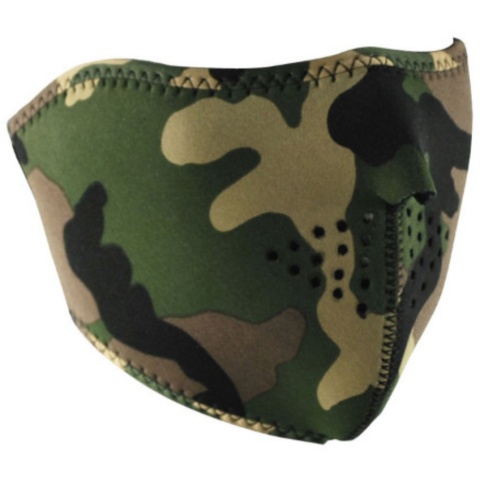Zan Headgear Neoprene Protective Lower Face Mask - WOODLAND CAMO