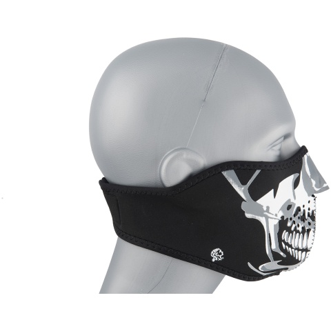 Zan Headgear Airsoft Neoprene Chrome Skull Half Mask - BLACK / SILVER
