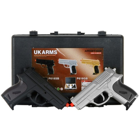 UK Arms Airsoft P618SB Spring Pistol Pack - BLACK/SILVER