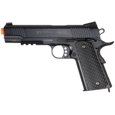 UK Arms Airsoft DE Metal Spring Pistol w/ Accessory Rail - BLACK
