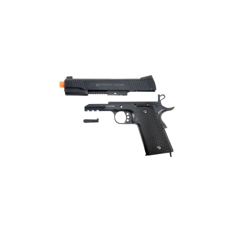 UK Arms Airsoft DE Metal Spring Pistol w/ Accessory Rail - BLACK