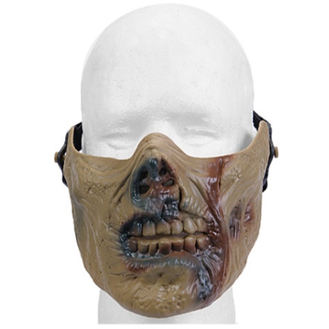 UK Arms Airsoft Half Face Zombie Skull Mask - ZOMBIE TAN