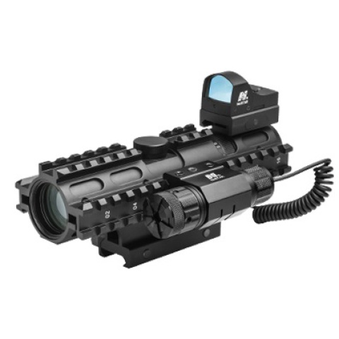 NcStar Tri Rail 2-7x32 P4 Sniper Scope w/ Green Laser - BLACK