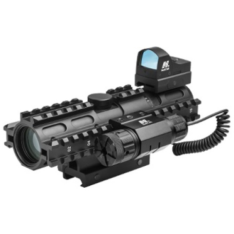 NcStar Tri Rail 2-7x32 Rangefinder Scope w/ Green Laser - BLACK