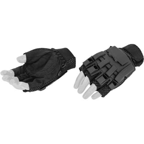 AMA Airsoft Tactical Armored Half Finger Glove Set (MEDIUM) - BLACK