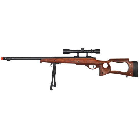 UK Arms Airsoft Bolt Action Scope Bipod Rifle w/ Fluted Barrel - WOOD