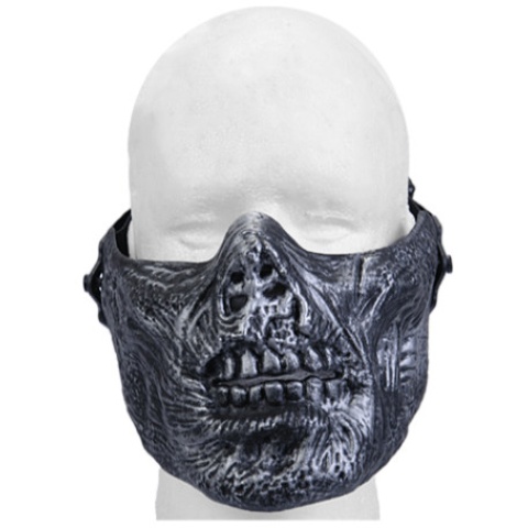 UK Arms Airsoft Tactical Zombie Skull Half Face Mask - SILVER/BLACK