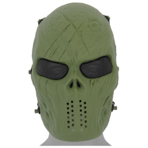 UK Arms Airsoft Villain Skull Full Face Mesh Mask - OD GREEN