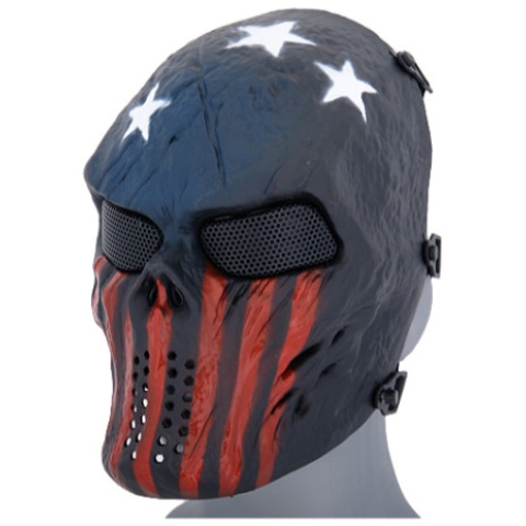 UK Arms Airsoft Villain Skull Full Face Mesh Mask - STARS STRIPES