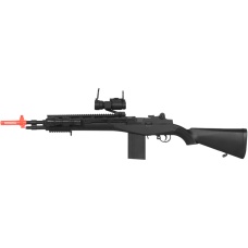 UK Arms Airsoft M14 Scout Spring Rifle w/ Red Dot Sight - BLACK