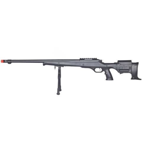 Well Airsoft Bolt Action Fluted Barrel Rifle w/ Bi-Pod - BLACK