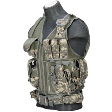 Lancer Tactical Airsoft Cross Draw Combat Vest w/ Holster - ACU