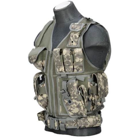 Lancer Tactical Airsoft Cross Draw Combat Vest w/ Holster - ACU