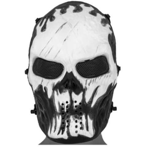 UK Arms Airsoft Full Face Metal Mesh Villain Mask - WHITE FLAMES