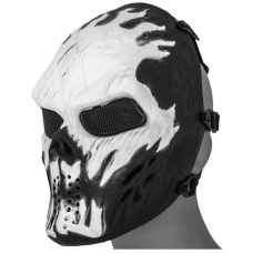 UK Arms Airsoft Full Face Metal Mesh Villain Mask - WHITE FLAMES