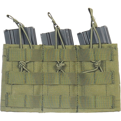 Lancer Tactical Airsoft Triple MOLLE Bungee Mag Pouch - OD GREEN
