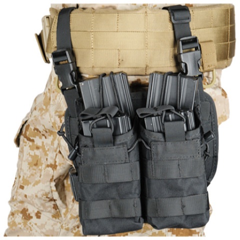 Lancer Tactical Airsoft Tactical 2x2 MOLLE Bungee Leg Rig - BLACK