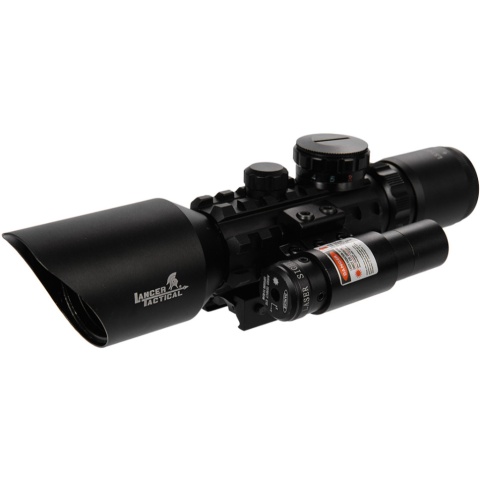 Lancer Tactical Airsoft 3-10x42mm Red/Green Scope w/ Laser - BLACK
