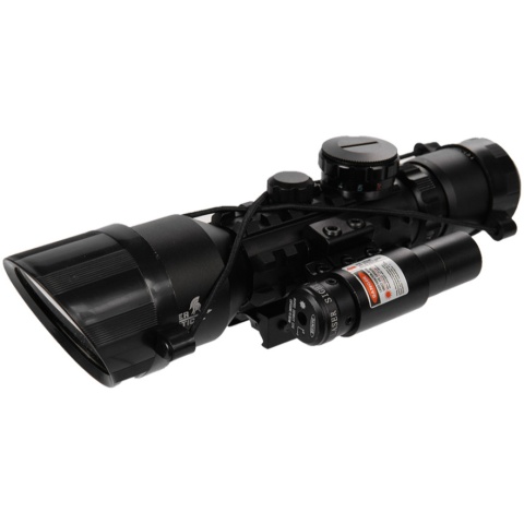 Lancer Tactical Airsoft 3-10x42mm Red/Green Scope w/ Laser - BLACK